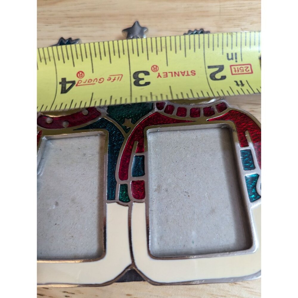 Pewter enamel glitter snowman double frame mini green red stand up decor - Picture 8 of 8